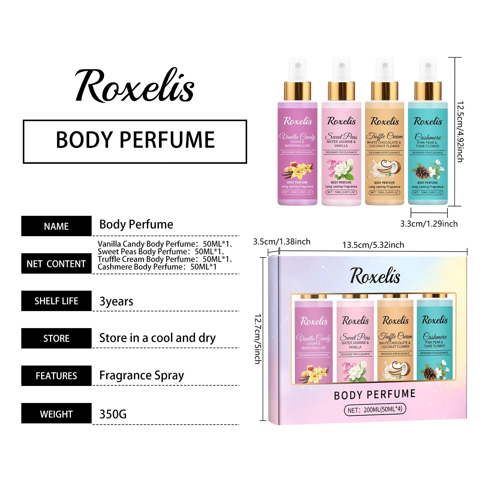 Roxelis 1set Body Fragrance Perfume Spray Set Long Lasting Freshing Fruit Scent Daily