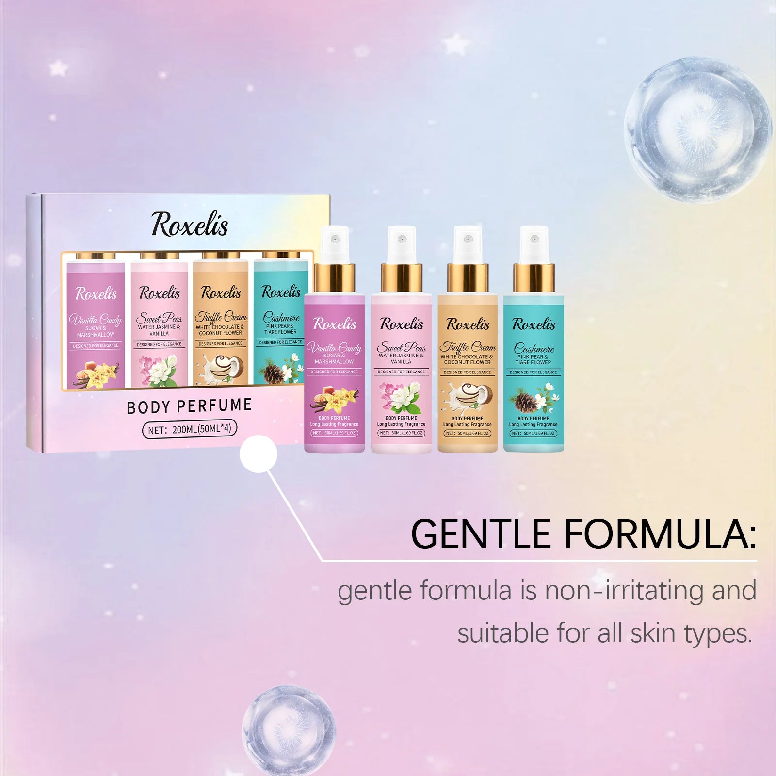 Roxelis 1set Body Fragrance Perfume Spray Set Long Lasting Freshing Fruit Scent Daily