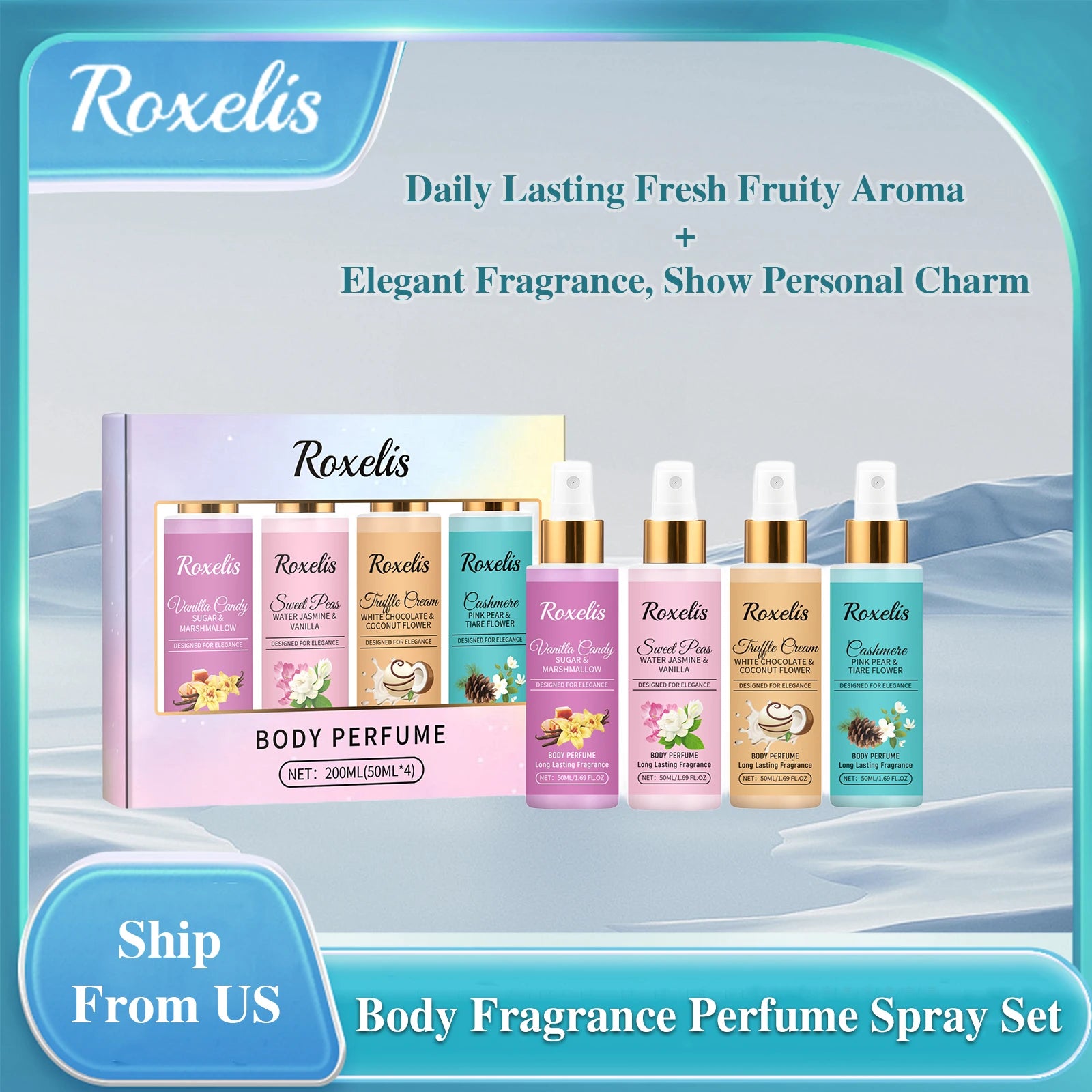 Roxelis 1set Body Fragrance Perfume Spray Set Long Lasting Freshing Fruit Scent Daily
