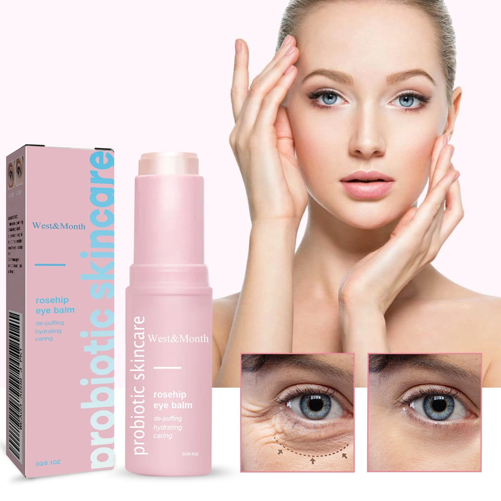 Rosehip Eye Cream Stick Hydrating Moisturizing Eye Treatment Reduces Fine Lines Dark Circles Lifts and Firms Skin Around the Eye