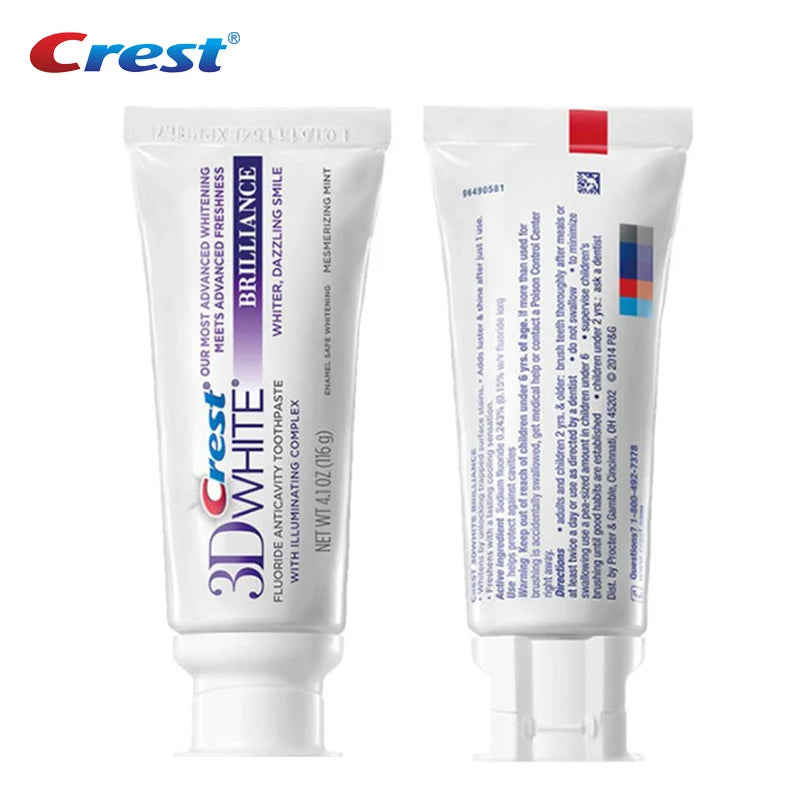 Crest 3D White Toothpaste Advanced Fluoride Anticavity Complex Brilliance Teeth Whitening Tooth Paste Squeezer Tubes 90g*3 Pcs