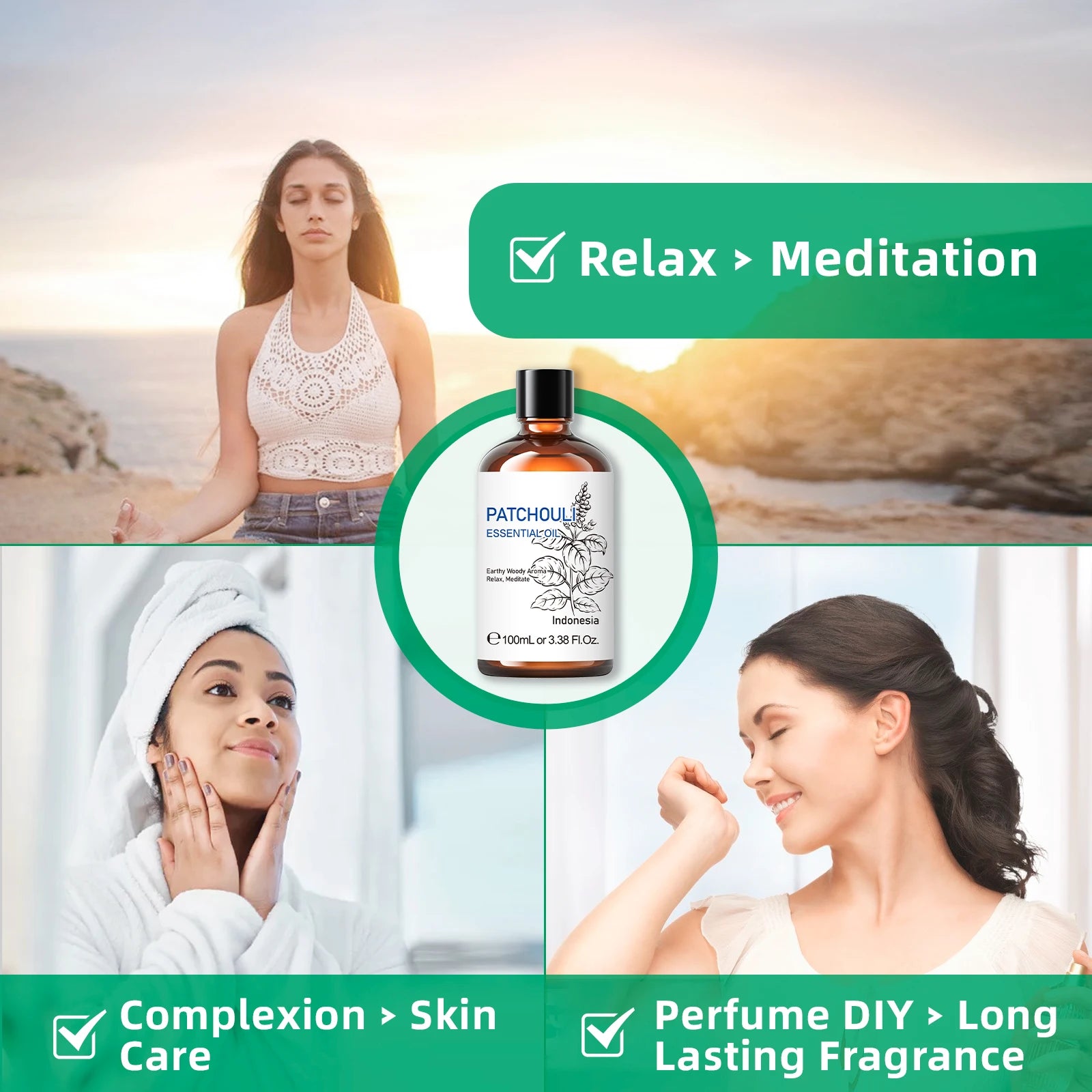 HIQILI 100ML Patchouli Essential Oils,100% Pure Nature for Aromatherapy, Diffuser, Humidifier, Massage.