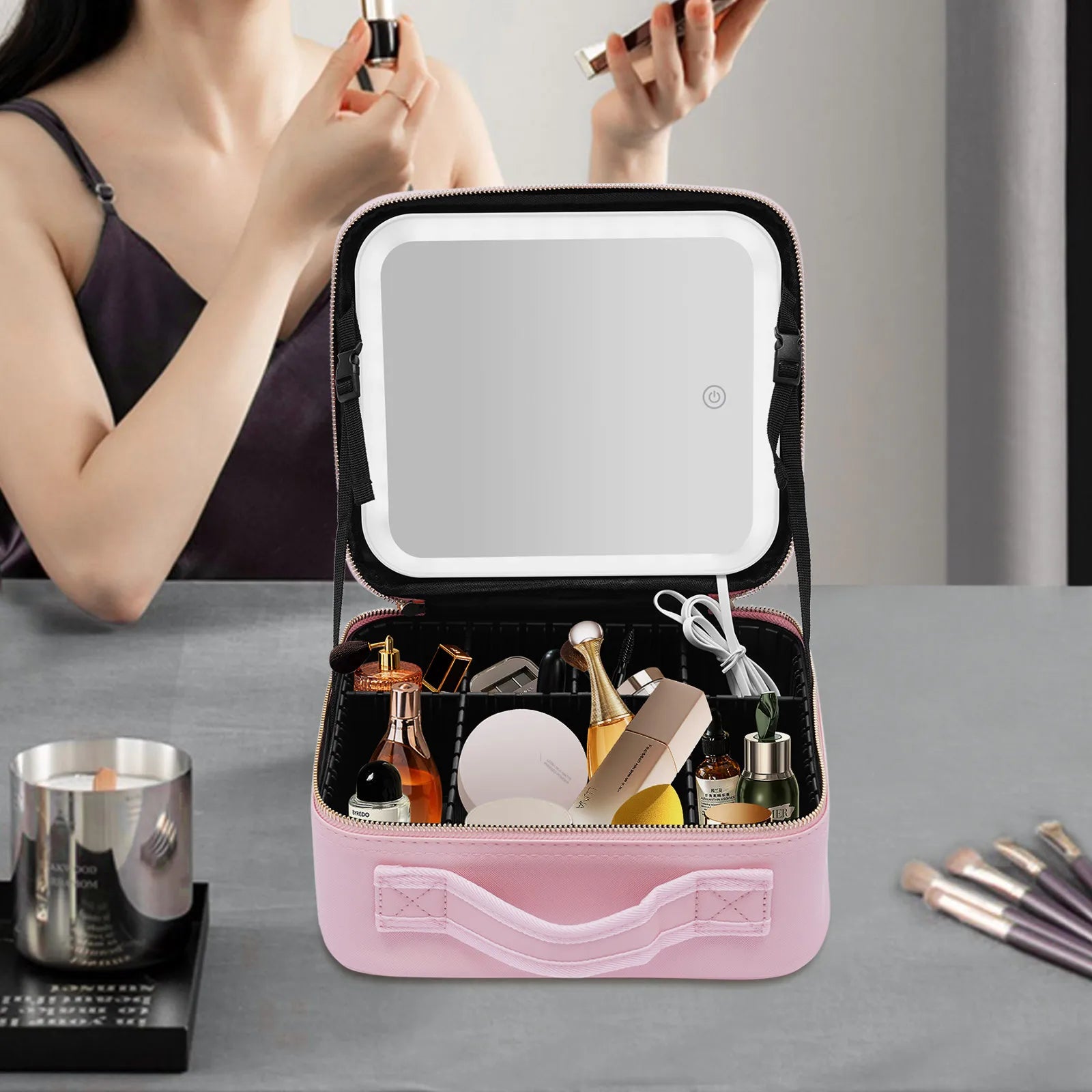 Makeup Train Case with Large Lighted Organizer Storage