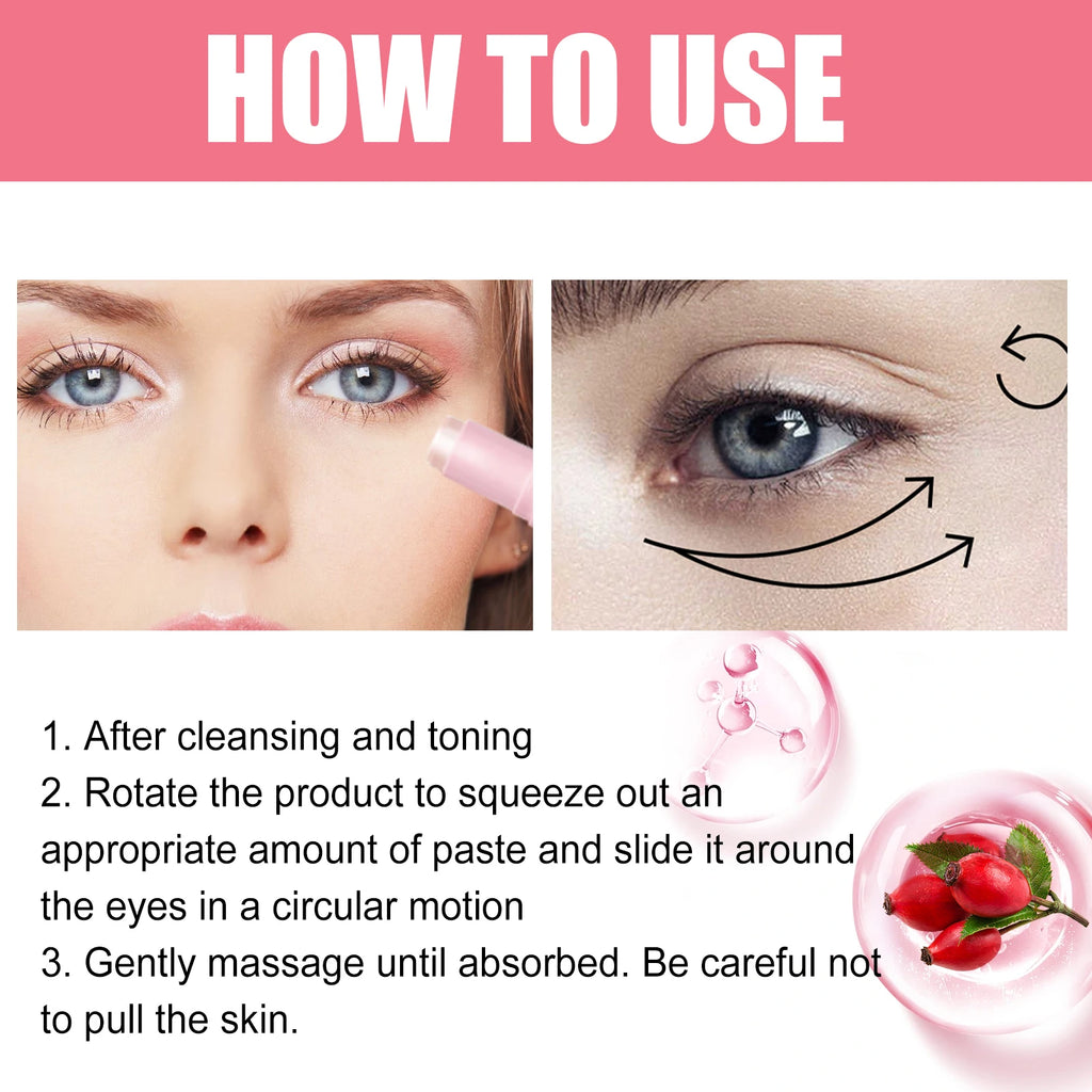 Rosehip Eye Cream Stick Hydrating Moisturizing Eye Treatment Reduces Fine Lines Dark Circles Lifts and Firms Skin Around the Eye