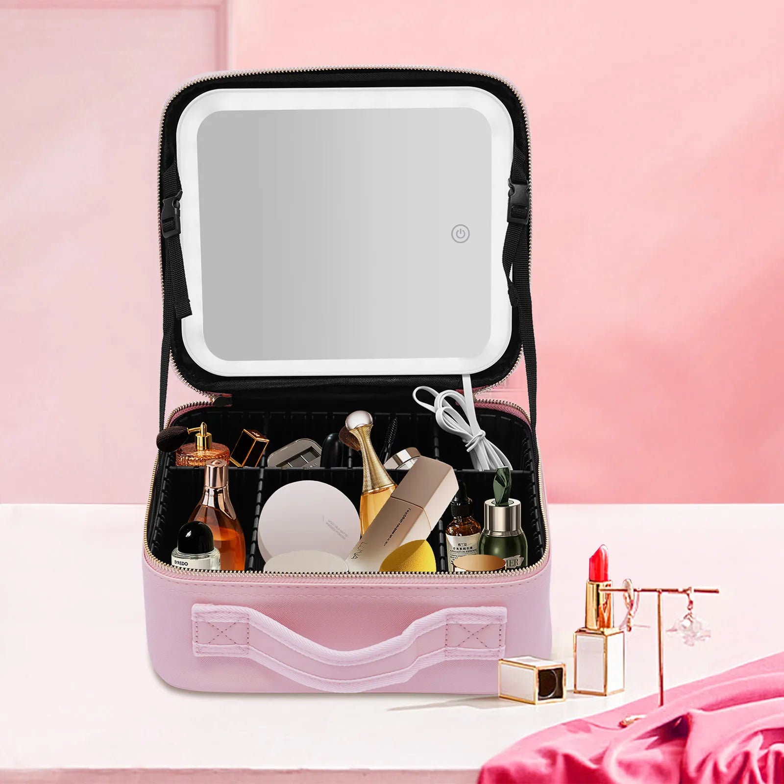 Makeup Train Case with Large Lighted Organizer Storage
