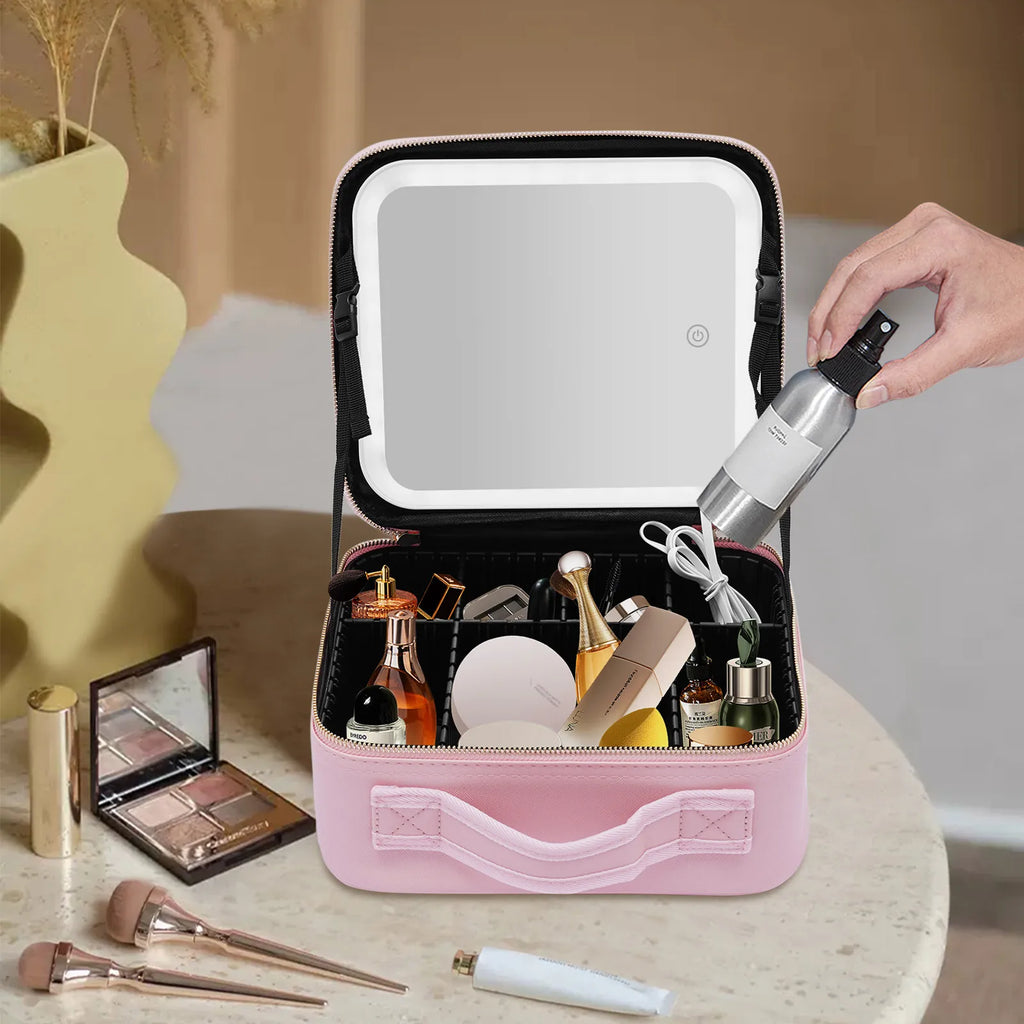 Makeup Train Case with Large Lighted Organizer Storage