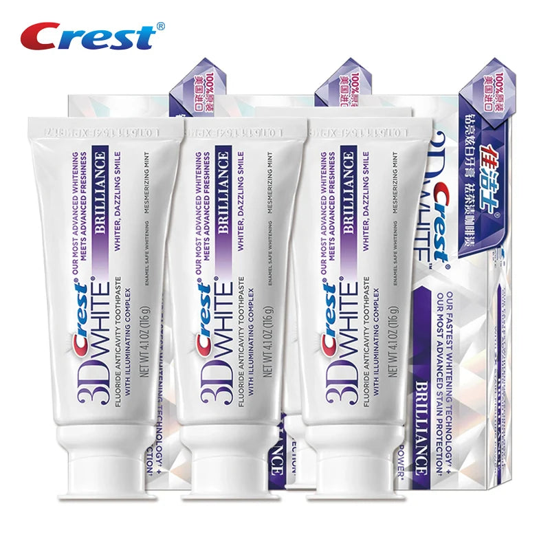 Crest 3D White Toothpaste Advanced Fluoride Anticavity Complex Brilliance Teeth Whitening Tooth Paste Squeezer Tubes 90g*3 Pcs
